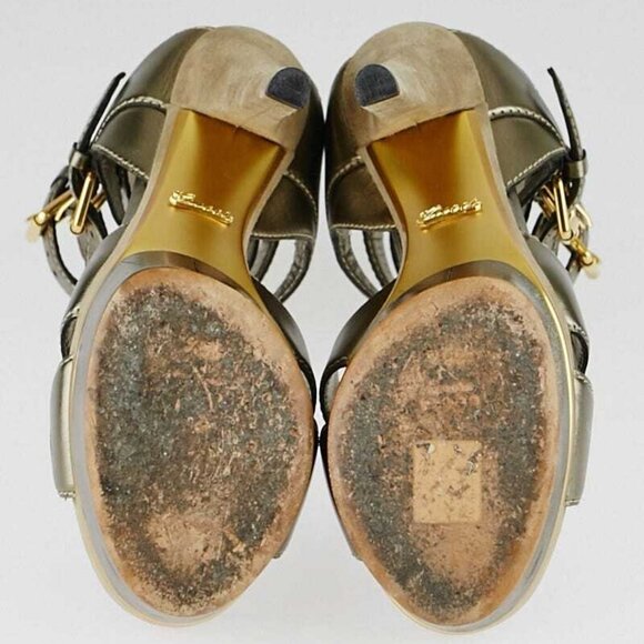 Gucci Bronze Leather Ankle Strap Platform Sandals Size 6/36.5 - Picture 2 of 4